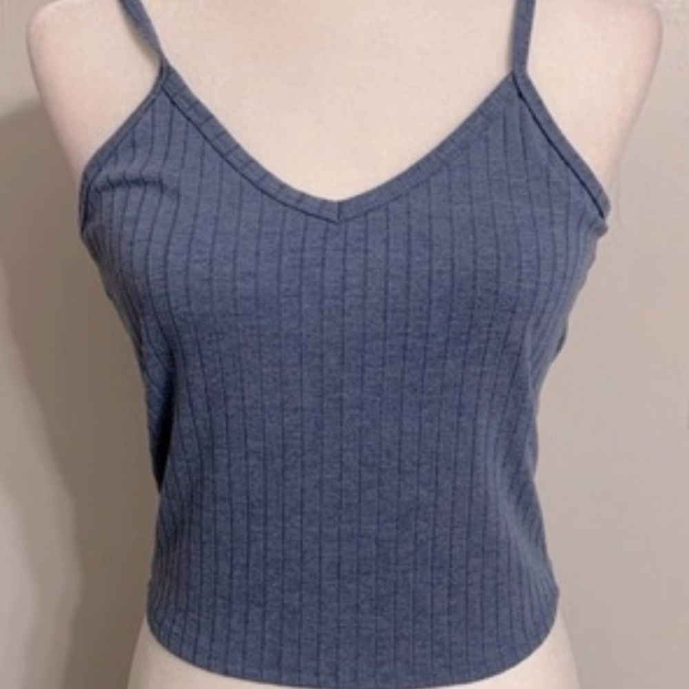 New Bozzolo Blue Ribbed Crop Tank